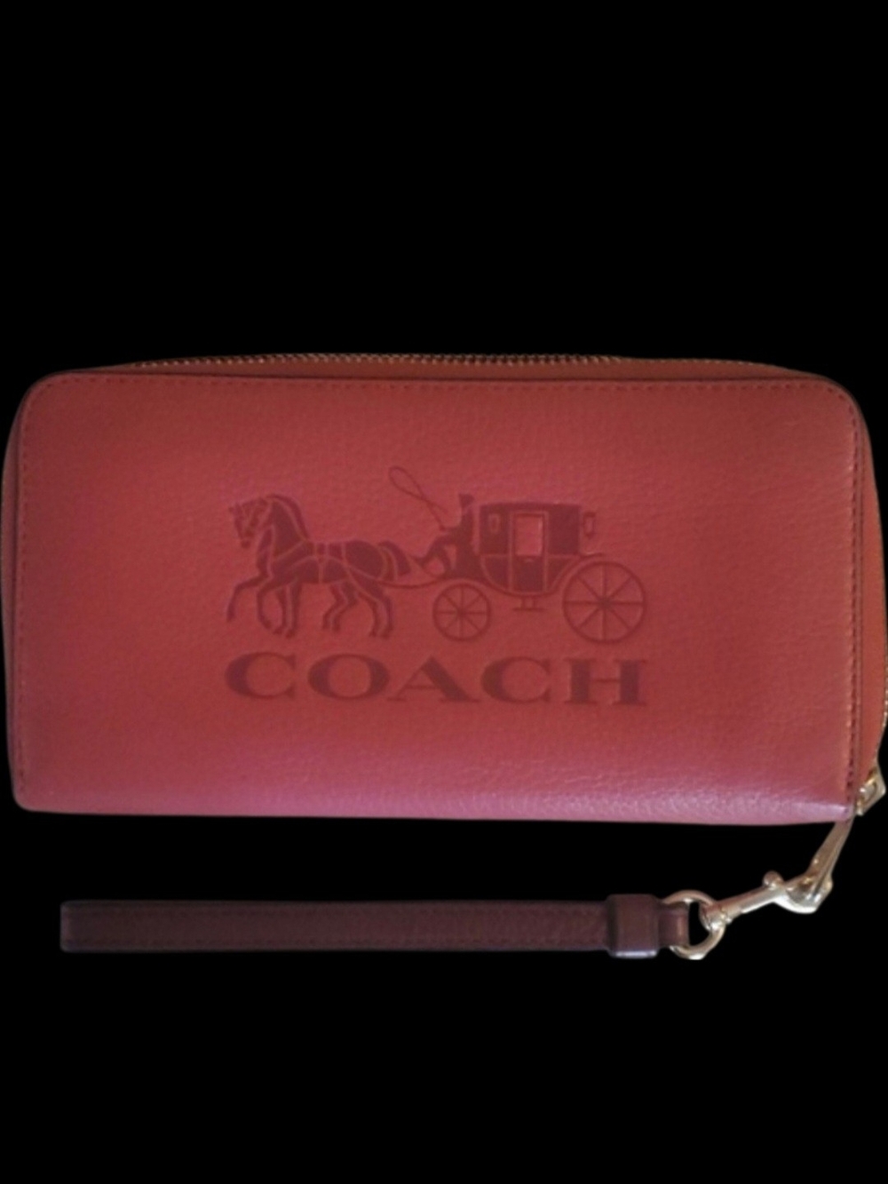 Coach Embossed Horse & Carriage Zip Wallet - Coral